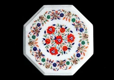 12" white Marble Table Top Inlay marquetry work handmade home decor