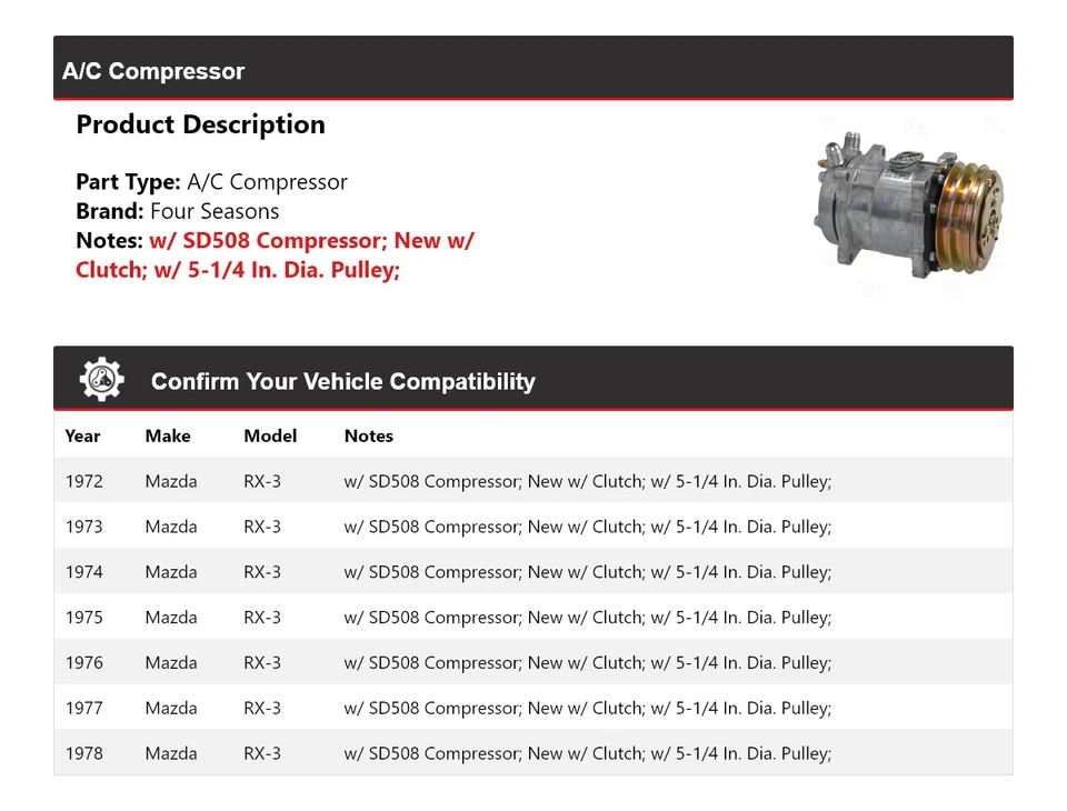 Compresor de aire acondicionado para Mazda RX-3 1972-1978 4 estaciones 1973 1974 1975 1976 1977 Foto 2 de 4