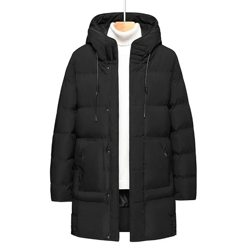Herren langer gefütterter Mantel Kapuze dicke Luftpolsterjacke gesteppt wattiert - Bild 22 von 39