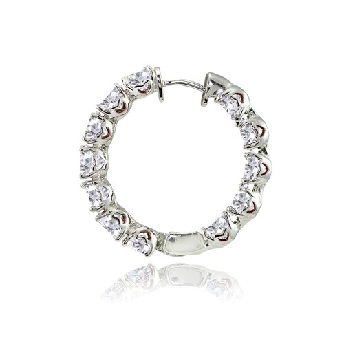 5mm Inside Out Round Cubic Zirconia Small Sterling Silver Hoop Earrings - Picture 2 of 4