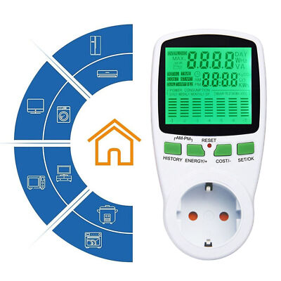 revolt Energiekostenmessgerät: Digitaler Energiekostenmesser, beleuchtetes LCD-Display, bis 3.680 W (Strommessgerät Steckdose