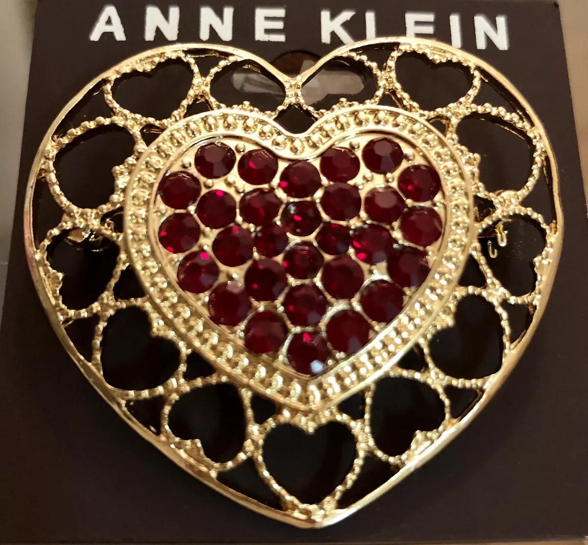 Anne Klein Heart Pin Brooch Gold Red Crystals eBay