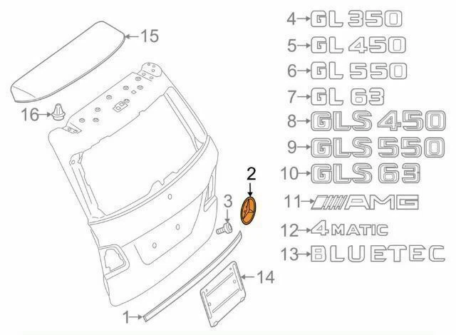 X166 GL GLS Mercedes NEGRO BRILLANTE estrella emblema tapa maletero trasero logotipo insignia AMG GLS63 Foto 2 de 2