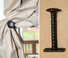 Farmhouse Window Curtain Hold Backs Rustic Cast Iron Railroad Tie Design, H-73