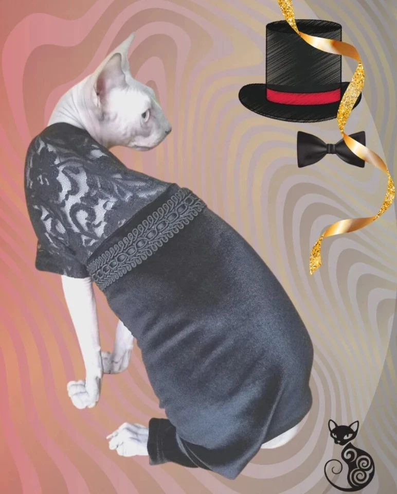 Elegant and Sophisticated Black Tuxedo with Belt - Cat Bodysuit - Size Medium - Image 3 of 4