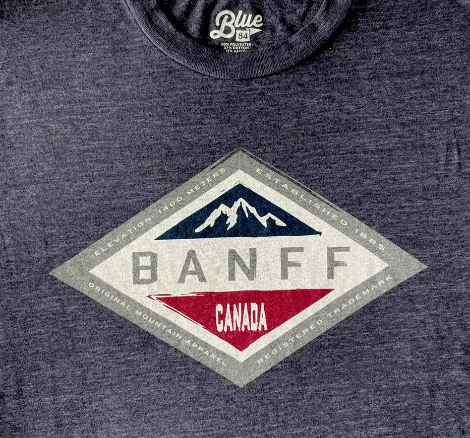 Banff Mens Small T shirt Navy Blue 84 Alberta Canada National Park EUC