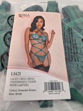 ROMA Confidential Lacey Criss Cross Underwire Teddy w Garters Small Emerald NWT