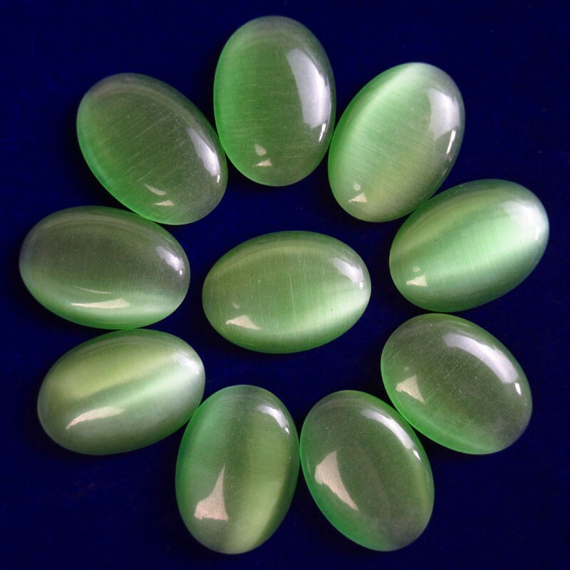 10Pcs 25x18x5mm Cyan Cat Eye Gem Oval Cab Cabochon T00577