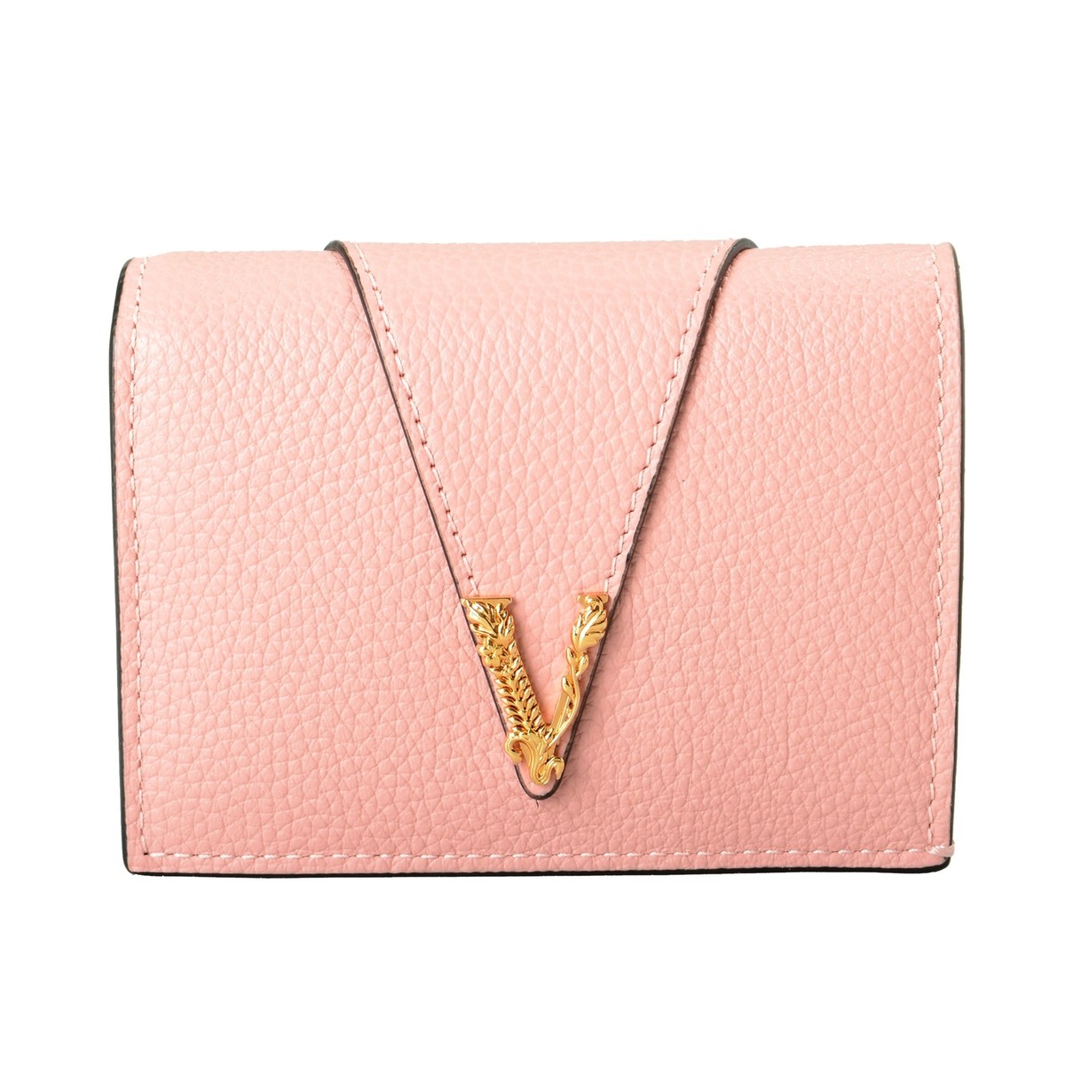 Versace Women's Gold V Logo Pink 100% Leather Card Case