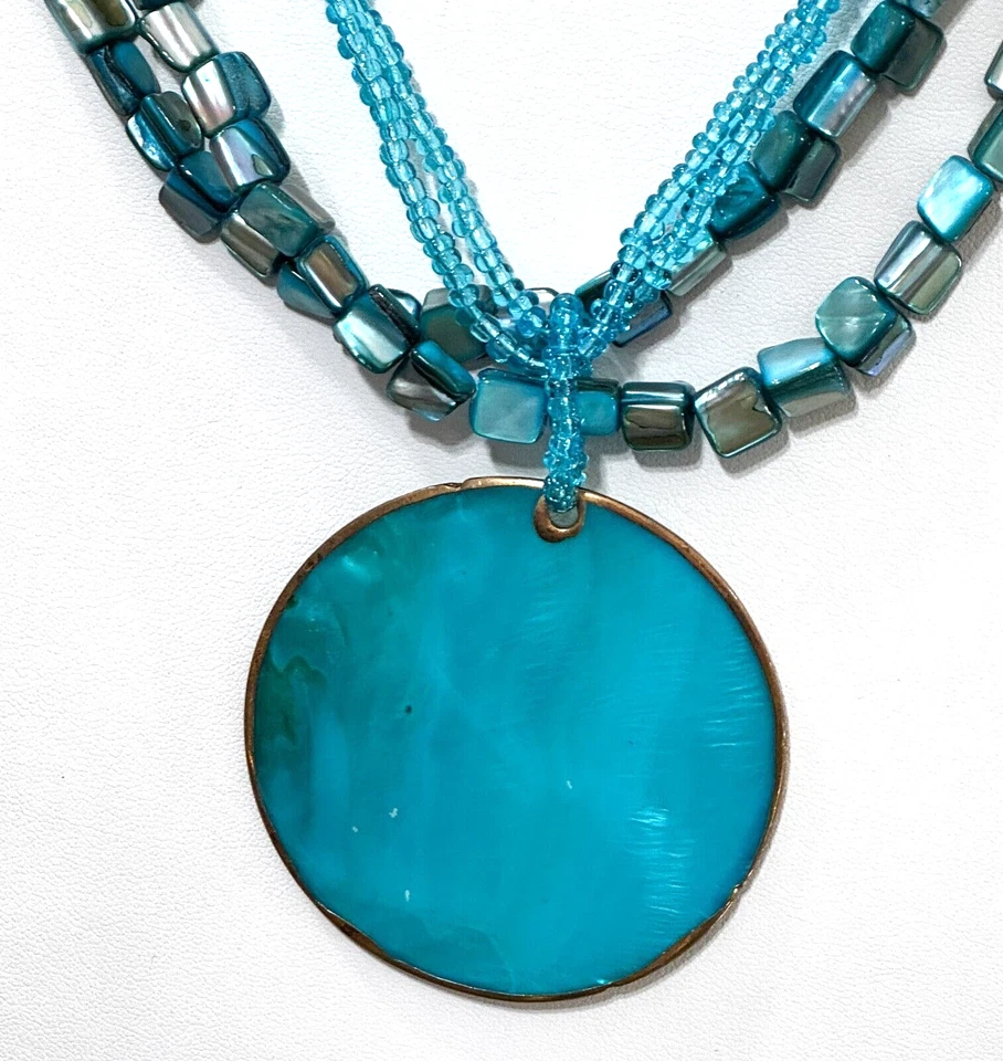 Collar Ajustable Multi Hilo Piezas Metal Tono Cobre Rebanada Azul Delgado Foto 2 de 4