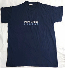 Vintage 90's Pepe Jeans Mens Blue Logo Crew Neck Cotton T-Shirt Sz S Made In USA