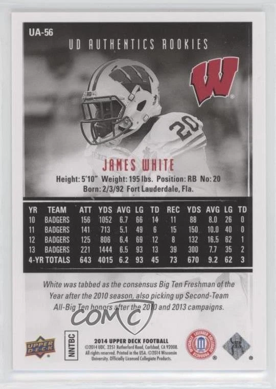 2014 Upper Deck UD Authentics Rookies /430 James White #UA-56 RC - Image 2 of 2