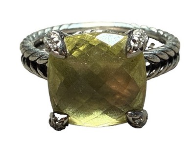 David Yurman Chatelaine Ring Sterlingsilber Quarz Diamant gelbes Kissen 8,25