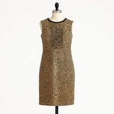 Elie Tahari Leopard Print Dress Size 10 Knee Length Sheath Ruffles Career 