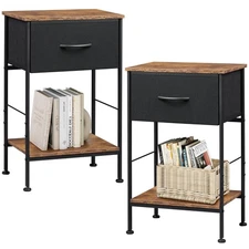 WLIVE Nightstand Set of 2, End Table with Fabric Storage Drawer and Open Wood