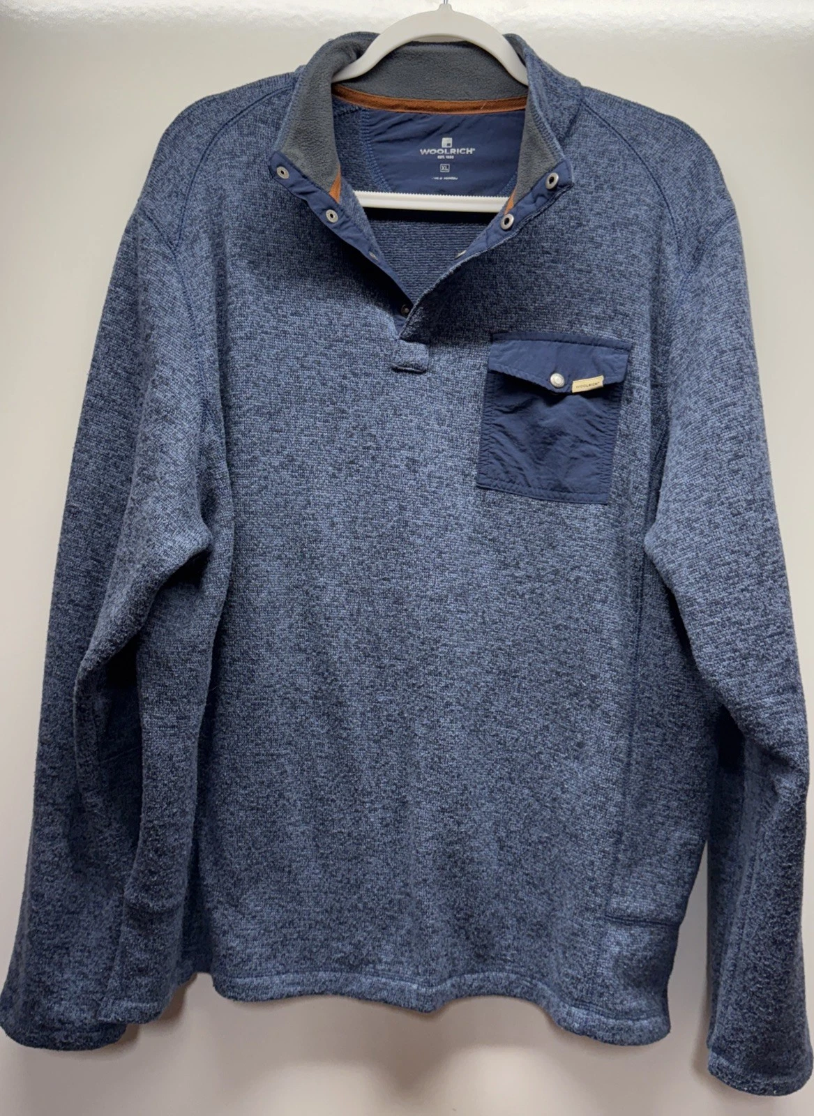 Woolrich Sweater Mens XL 1/4 Button Pullover Blue Outdoor Long Sleeve Pocket