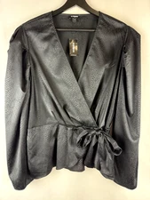 NEW Express Black Snake Skin Crossover Tie Wrap V-Neck Long Sleeve Top Large L