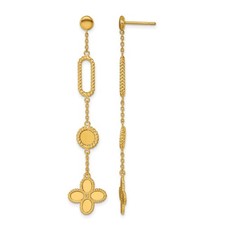 14K Yellow Gold Polished and Twisted Fancy Flower Post Drop Dangle Earrings
