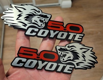 Coyote 5.0 Mustang Side Fender Emblem Silver Black Badge Fits Ford Mustang