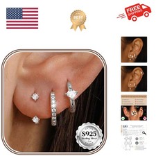 3 Pairs 925 Sterling Silver Earrings for Women, 14K Gold Plated Small Huggie ...