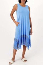 LOGO by Lori Goldstein Reg Rayon230 Dress w/Broomstick Lace Azure Blue
