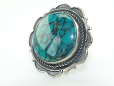 Native American Turquoise Spiderweb Boho Statement Sterling Silver Ring Size 8