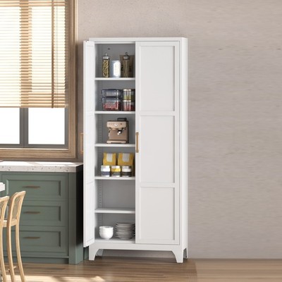 Kitchen Pantry Cabinet Large Farmhouse Storage Cabinet Tool Organizer 5 Shelves