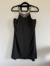 Izabel London Women's Black Chiffon Style Mini Dress Beaded Neck Size 12 VGC