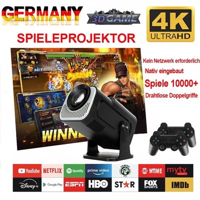 Projektor WiFi 6 BT Retro Videospielkonsole mit Wireless Controller 4K Ultra HD