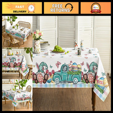 Easter Tablecloth 60x84 Inch, Gnome Truck Design, Washable Table Cover for Party