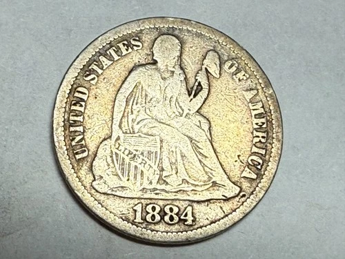 1884 SEATED LIBERTY silver U.S. dime. Fine, kinda scuffy. #m1