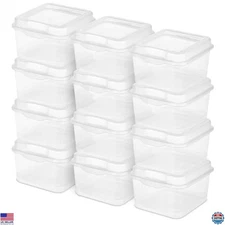 Sterilite 12-Pack Clear Stackable Small Storage Bins with Hinging FlipTop Lids