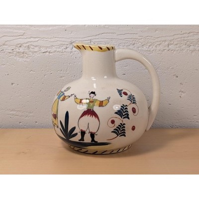 Vintage Hand-Painted Quimper Style Folk Art Pitcher