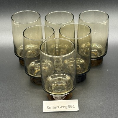 Vintage Libbey Glass Tumblers 4.75'' TAWNY BROWN Platform Base 1970s, 6 Cup Set