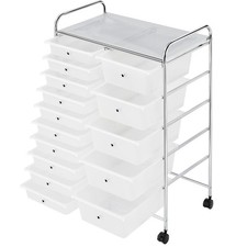 Utility Cart w/15 Drawers Rolling Cart Organizer Plastic Storage Drawers Trolley