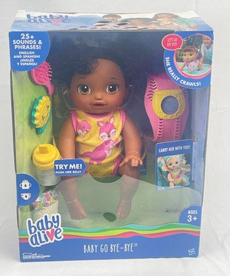 Baby Alive Baby Go Bye-Bye Girl Doll Toddler Toy Crawls Speaks English Spanish. 