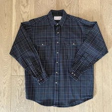 CC Filson 100% Wool Mens Medium Navy Check Long Sleeve Button Flannel