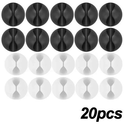 20x Self Adhesive Cable Clips Wire Holder Silicone Desktop Cord Organizer