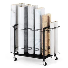 Blueprint Storage Rack Cart, 18 Slots Blueprint Holder with Wheels, Construct...