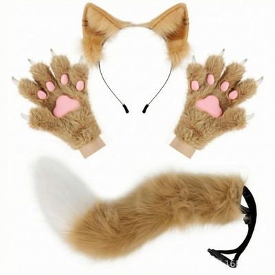 Cat Ears Tail Gloves Set Adjustable Strap Paw Gloves Claw Details
