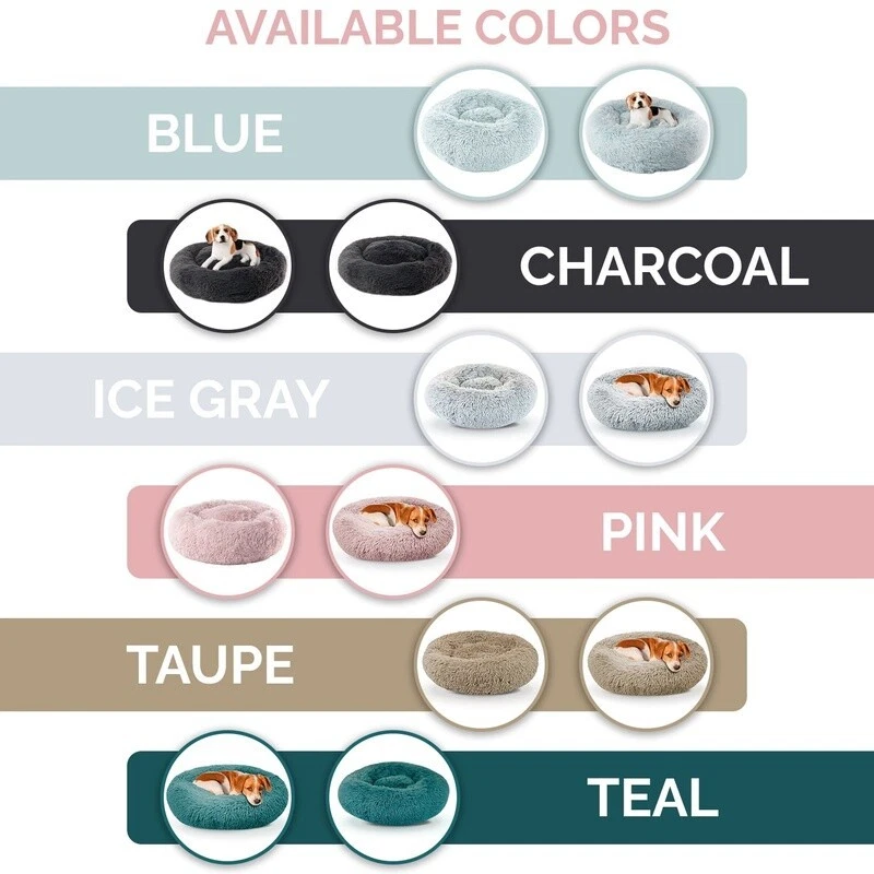 Super Luxe Shaggy Faux Fur Dog Cat Donut Bed Small Bolster Round Pet Pillow New - Image 4 of 4