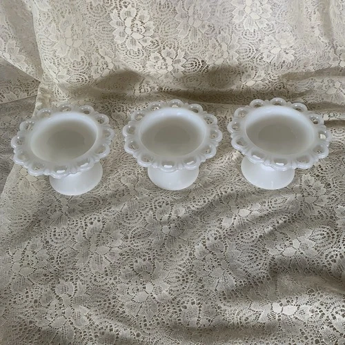 Vintage ANCHOR HOCKING Old Colony Open Lace White Milk Glass Bowl 5” SET of 3