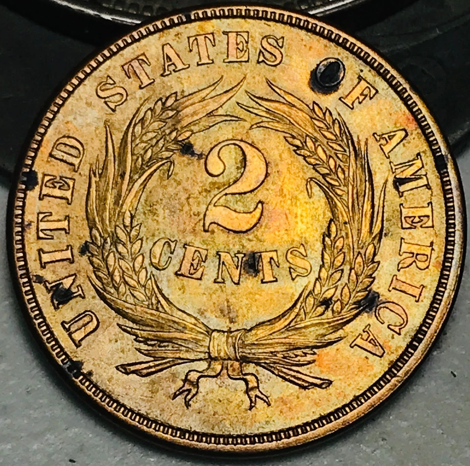 1865 Two Cent Piece 2C FULL MOTTO Civil War Era US Copper Coin CC28217 - Image 2 of 4