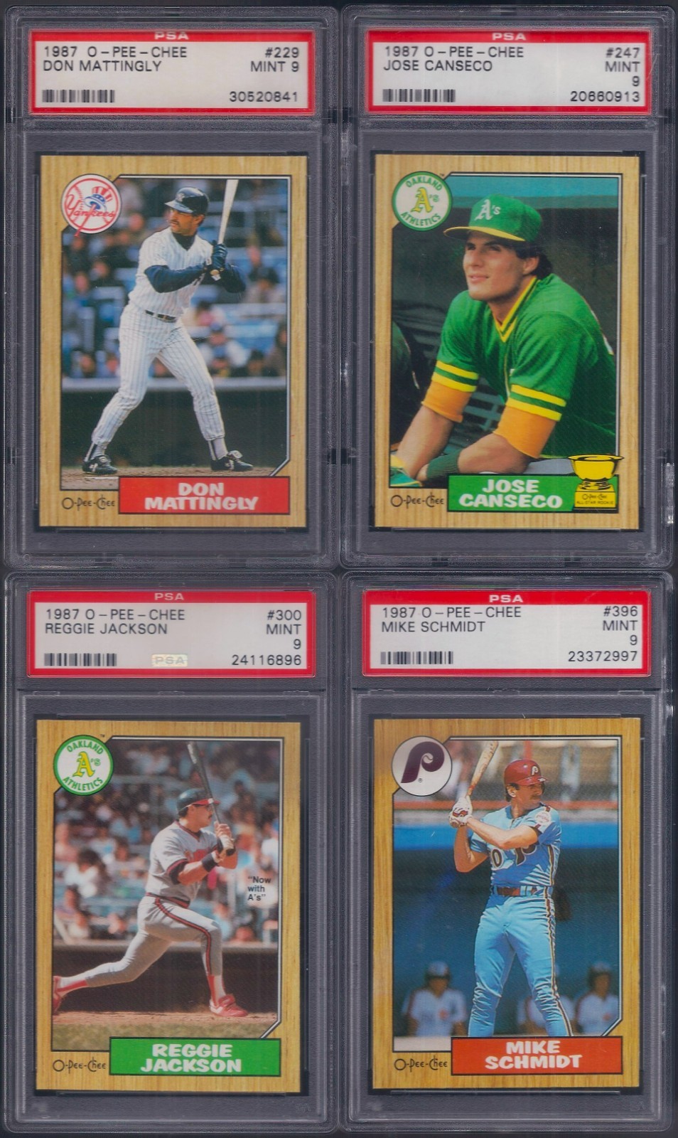 PSA 9 1987 OPC O-pee-chee Topps #396 Mike Schmidt Philadelphia Phillies;  1-CARD