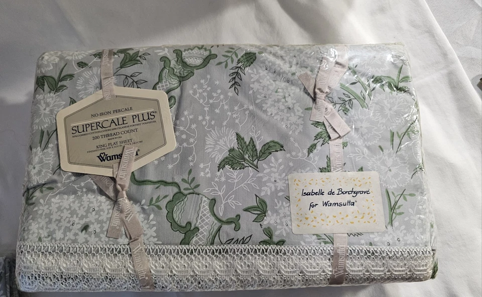 RARE Vintage Wamsutta Supercale Plus King Sheet Set Flat Fitted Cases ORPHEE NIP - Image 3 of 4