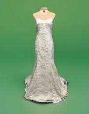 Wedding Dress gown Sz 14 Lace Beaded Overlay Ivory Mermaid Trumpet Slimming Boho