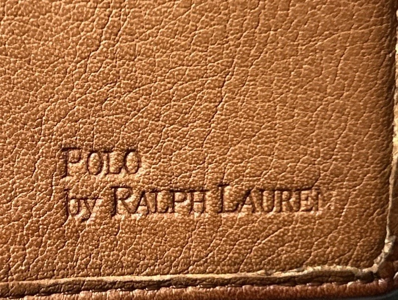 Cartera Polo Ralph Lauren para hombre triple marrón tostado cuero grano completo logotipo vintage Foto 3 de 4