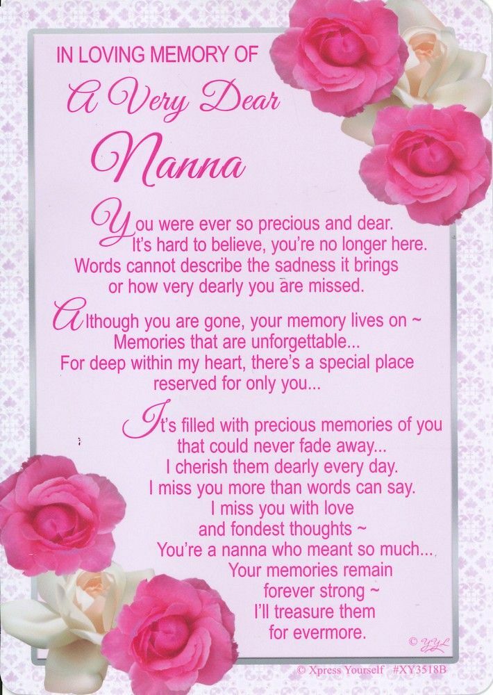 Nanna Graveside Memorial Verse Card Keepsake Remembrance Cemetery Female