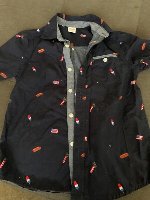 Chemise Garçon Gymboree Motif Pétards Et Drapeau Américain - Taille S (5-6 Ans), Neuf Sans étiquettes
