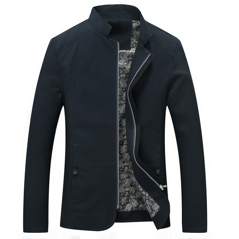 Mens Long sleeve Stand collar Slim fit Jacket Coat Casual Zipper Cotton